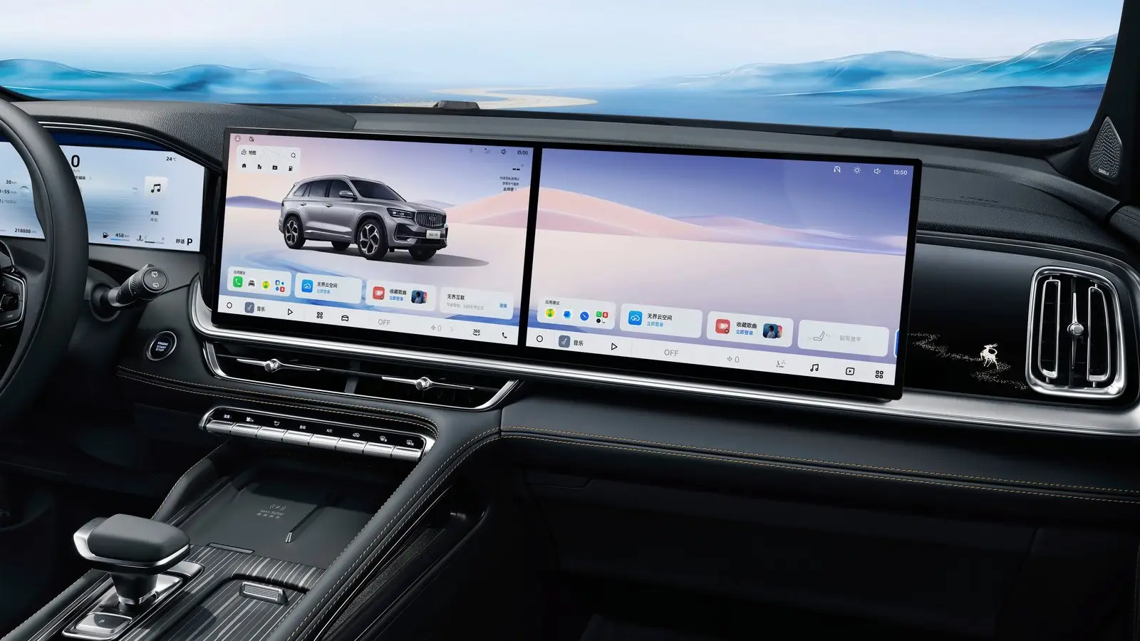Два широких экрана на передней панели Geely Monjaro