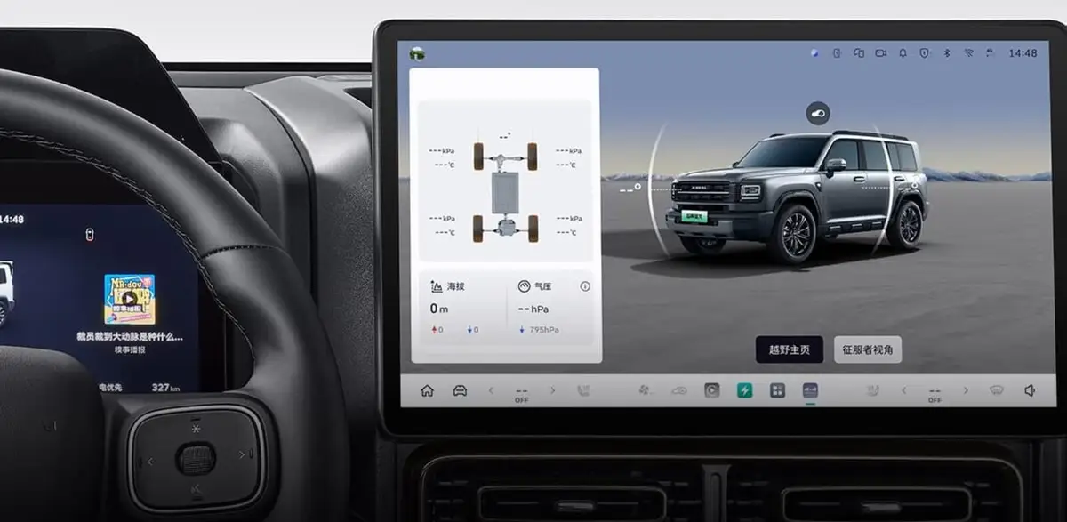 Haval Raptor (Хавал Раптор) из Китая под заказ — Салон Хавал Раптор: селектор под рулём и два экрана