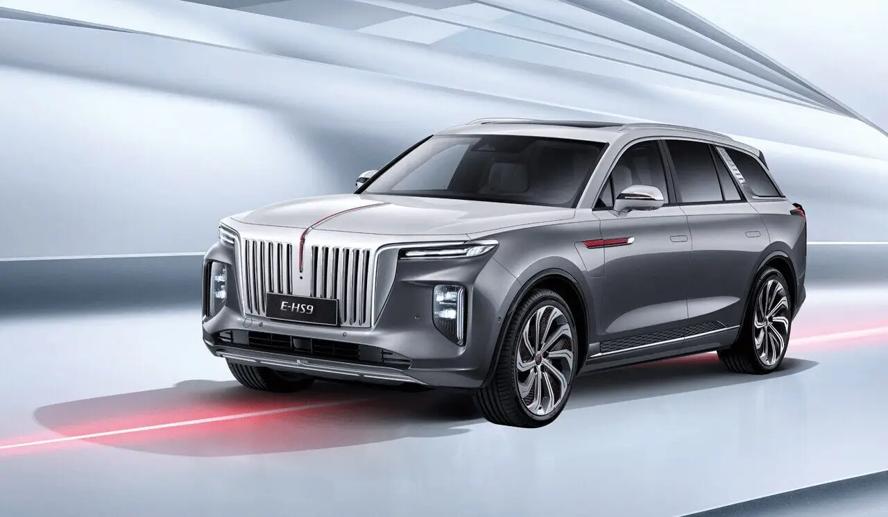 Hongqi E-HS9 (Хончи E-HS9) из Китая под заказ — вид спереди в три четверти